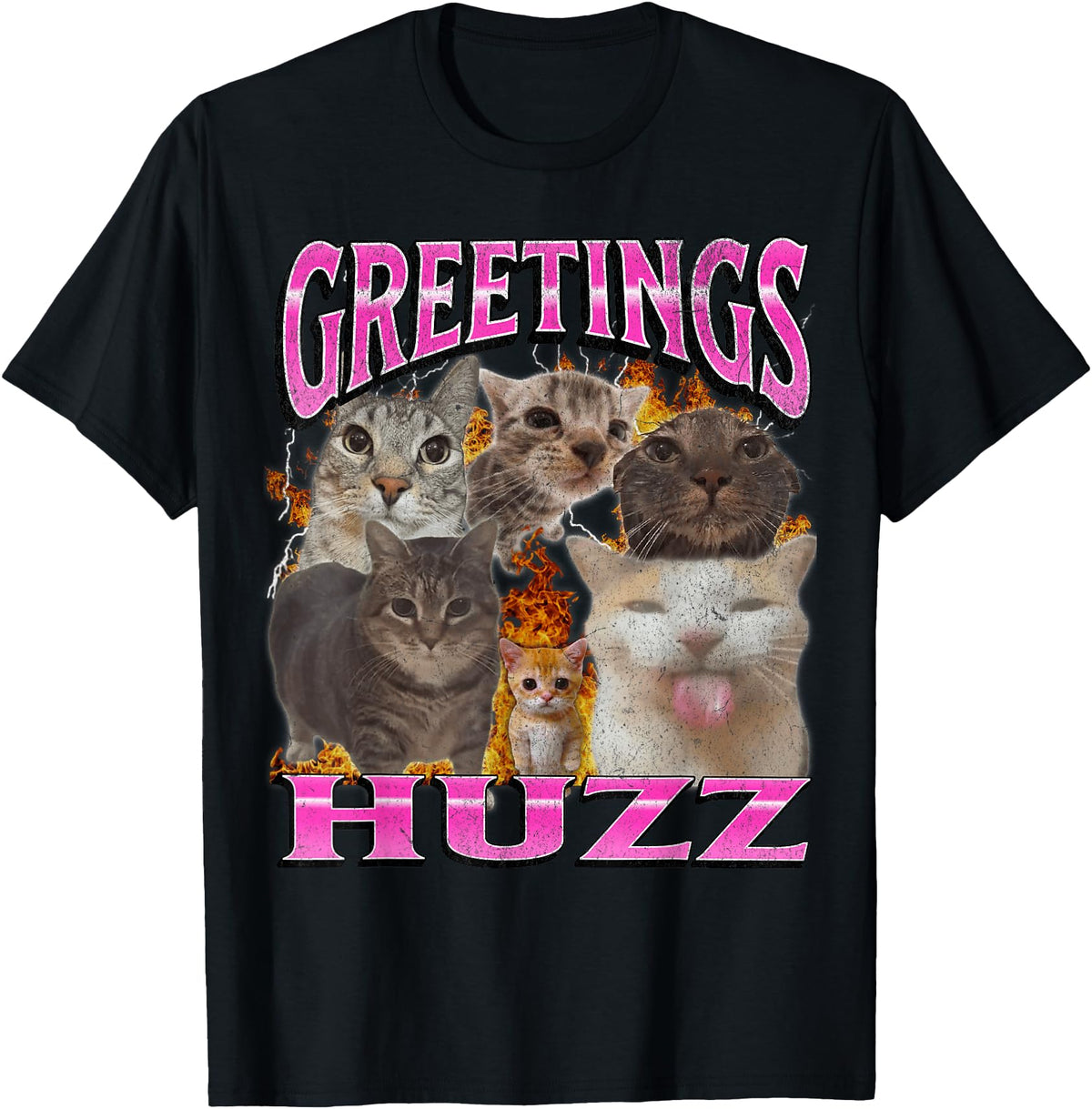 Original Greetings Huzz Cat Meme Bootleg T-Shirt - Novelty Apparel Unisex