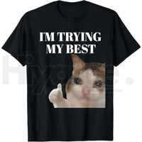 "I'm Trying My Best" Funny Crying Cat Meme T-Shirt – 100% Cotton Unisex