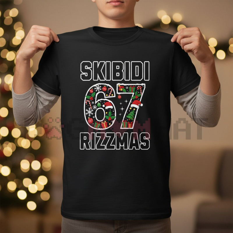 "Skibidi Rizzmas 67" Viral T-Shirt – Gen Alpha Internet Slang & Absurd Holiday Meme Tee