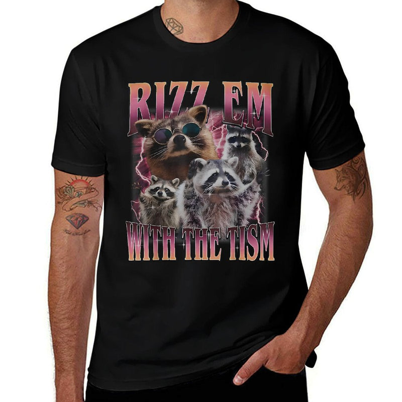 Rizz Em With The Tism Raccoon Meme Trash Panda Animal Meme  Summer-ready Fabric T-Shirt